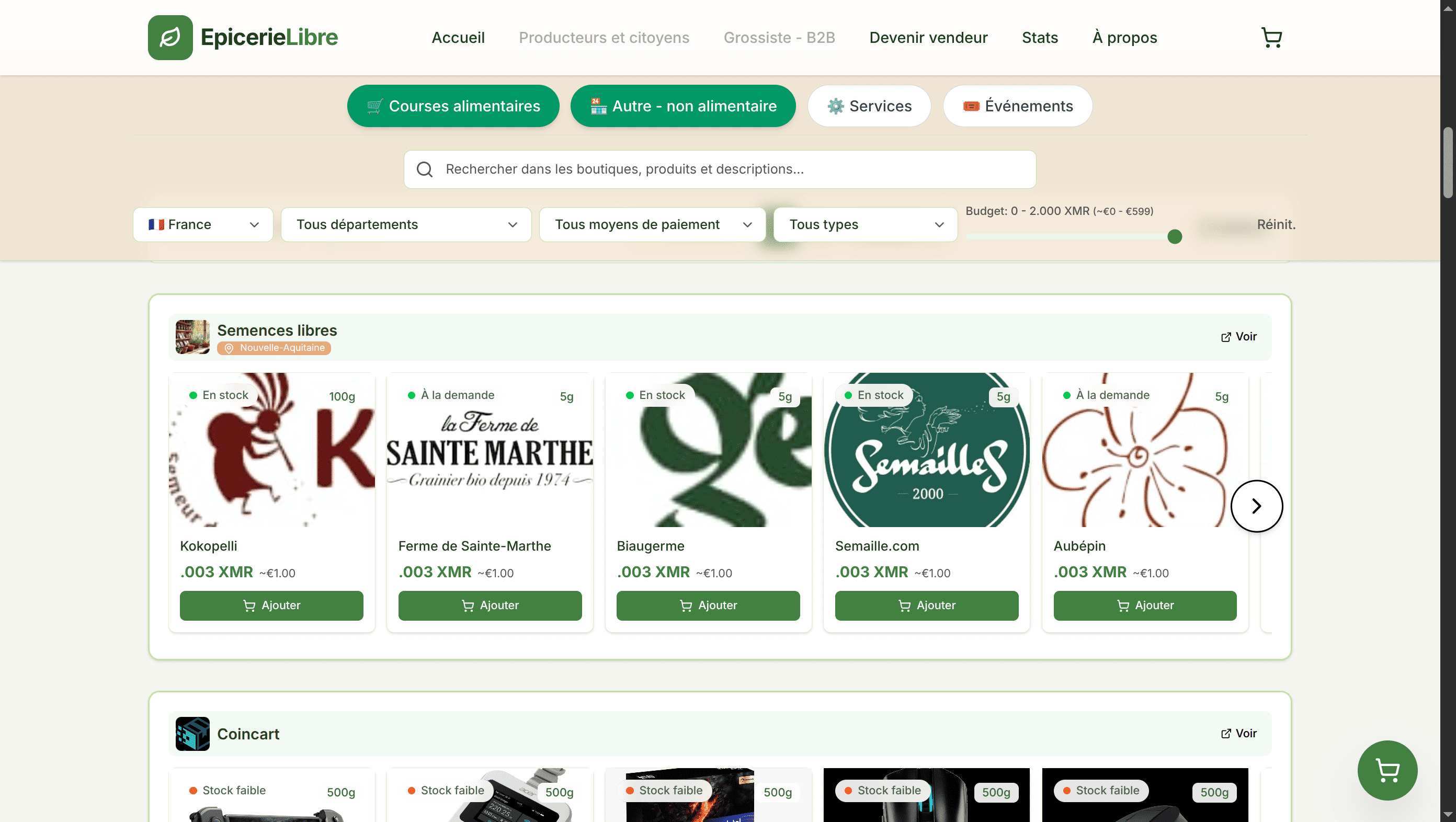 Epicerie Libre Monero
