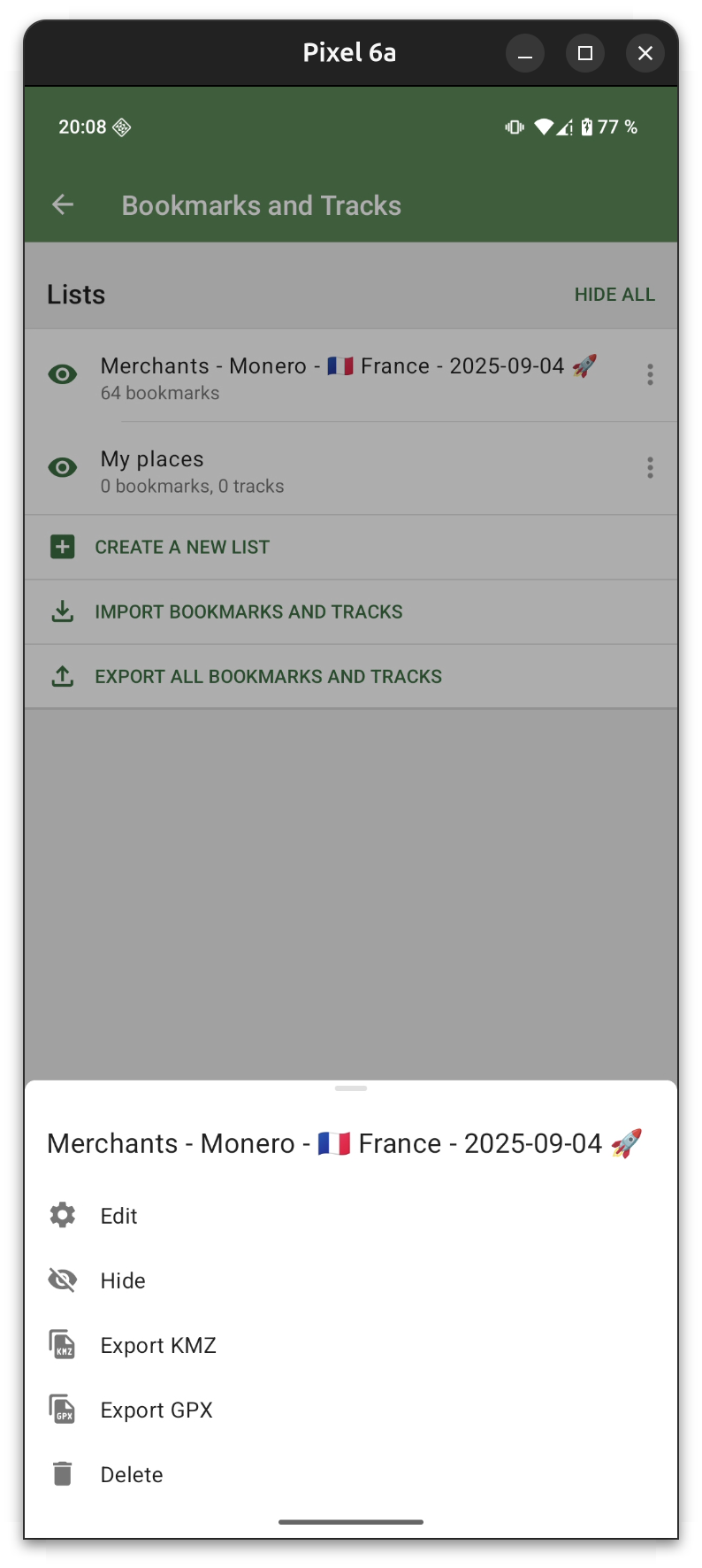Imported GPX settings