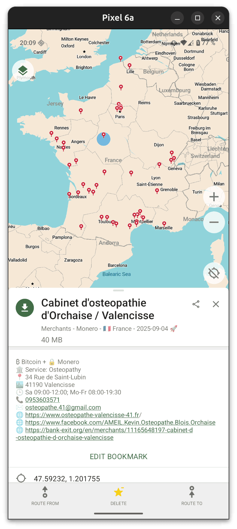 Map with opened marker