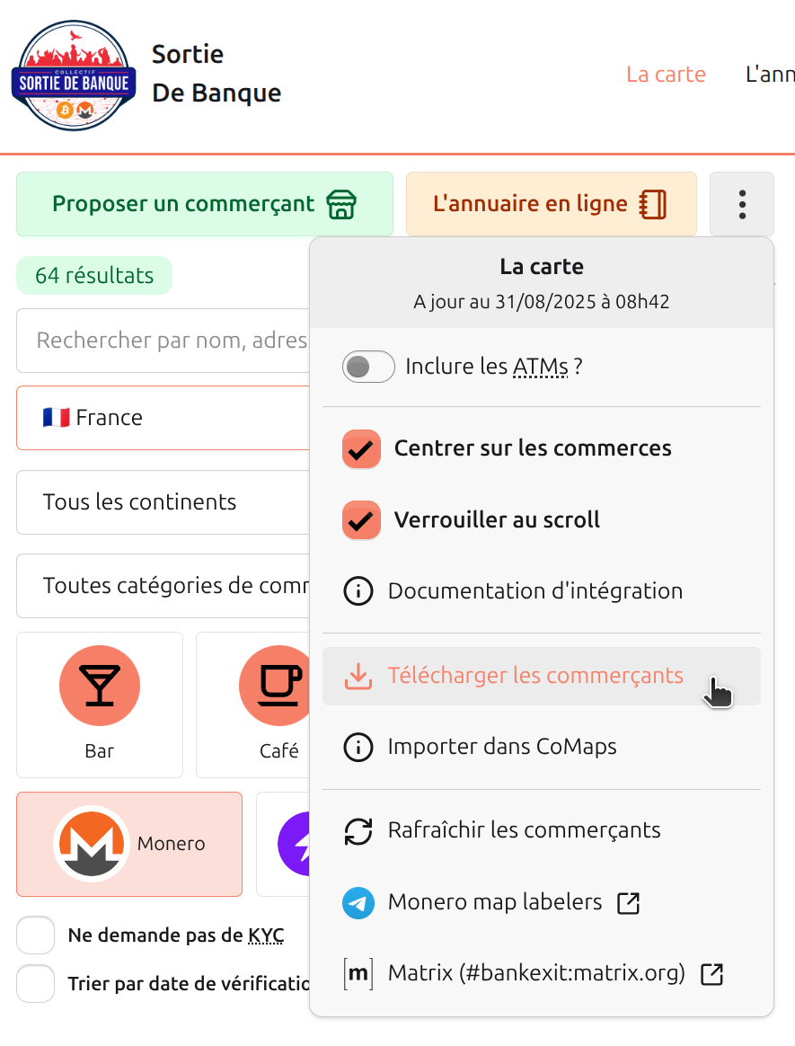 Exporter les commerçants au format GPX